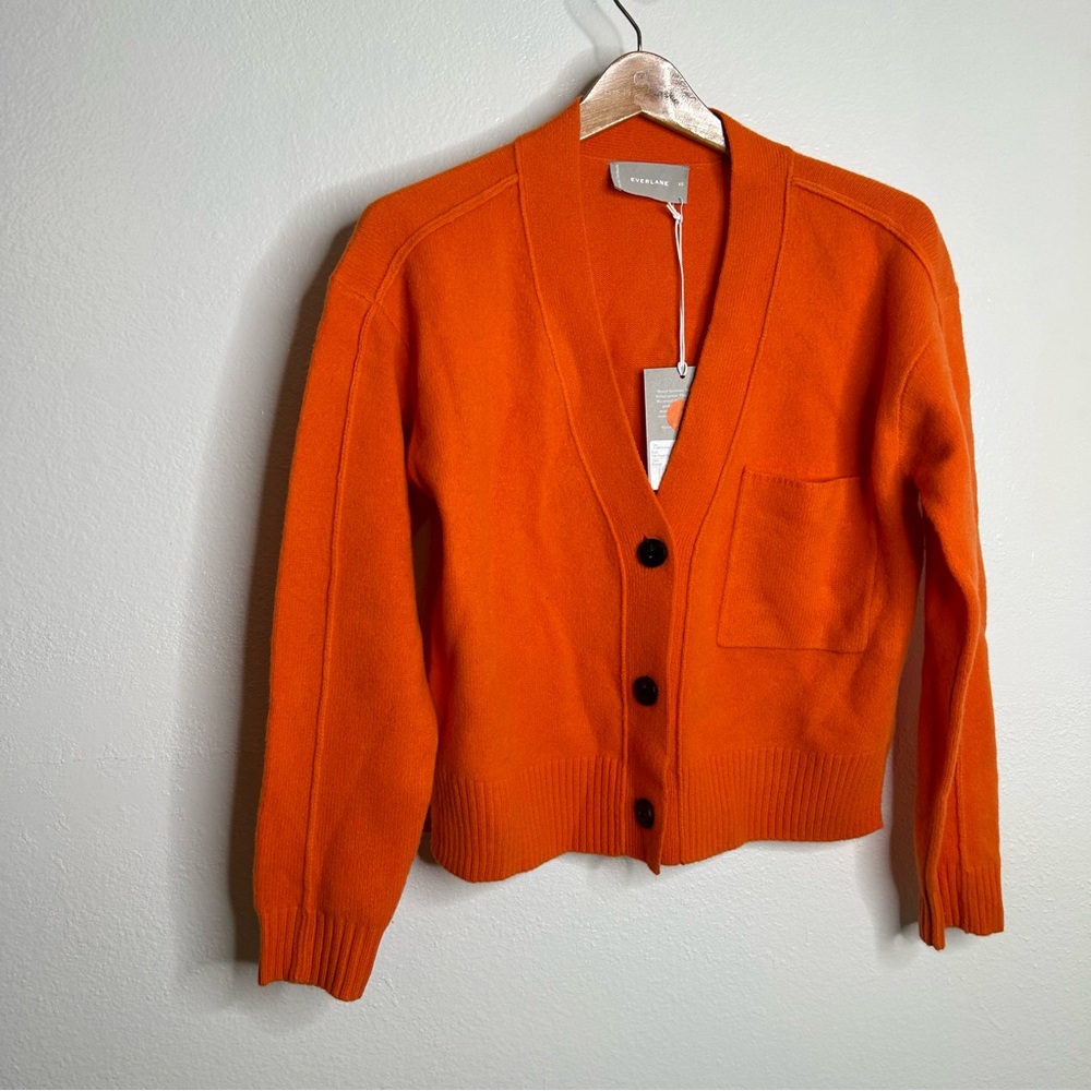 NWT Everlane The Good Merino Wool Boxy Fit Cardigan Sweater Orange XS